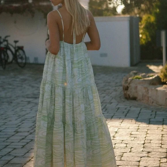 Charlie Holiday Green and White Ruffled Tiered Maxi Dress - Picture 5 of 8